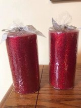 Pair of Red Sparkle Pillar Candles in Yorkville, Illinois