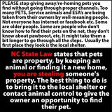 It is illegal to give away a pet you found. in Camp Lejeune, North Carolina