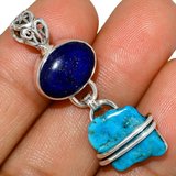 New - Sleeping Beauty Turquoise Rough and Lapis 925 Sterling Silver Pendant With Chain in Alamogordo, New Mexico