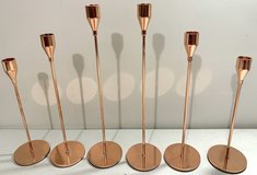 Set of 6 Rose Gold metal tall Taper Candle Holders + Bonus candles in Westmont, Illinois