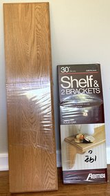 New! Solid Oak wall Shelf w/ 2 Brackets - 30"L x 7-1/4"W in Chicago, Illinois