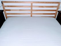 Queen size platform style bed frame with mattress and memory foam topper in Stuttgart, GE