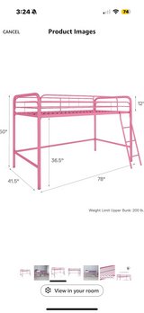 Children’s Twin Junior Loft Bed, Pink in Clarksville, Tennessee