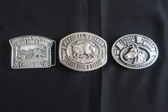 Lot of 3 National Western Stock Show Rodeo Belt Buckles, 1978, 1982 & 1986 in Naperville, Illinois