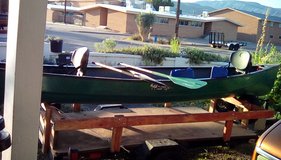 Canoe with paddles and life vests in Alamogordo, New Mexico