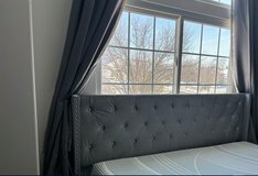 King Size Gray/Silver Jewel Tufted Headboard and Frame in Aurora, Illinois