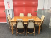 Mid Century Modern Bamboo And Rattan Dining Table With Six Vintage Bam Tan Bamboo Chairs in Bolling AFB, DC