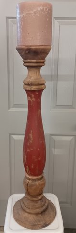 Wooden candle holder with candle in Alamogordo, New Mexico