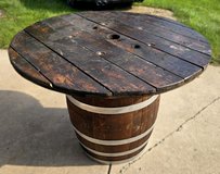Custom-Made Rustic Wine Barrel Table with Dark Honey Stain in Glendale Heights, Illinois