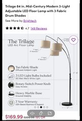 3 Light floor lamp with fabric shades in Warner Robins, Georgia