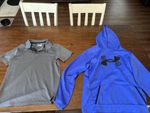 Boys YXL Under Armor shirts. One purple Jodie, one gray polo T in Aurora, Illinois