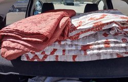 Queen size bedding with curtains has shams in Alamogordo, New Mexico