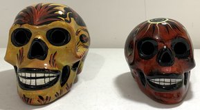 Like New! Set of 2 Day of the Dead painted terra cotta Sugar Skulls in New Lenox, Illinois