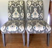 Set of 2 Arhaus Parsons Accent / side Chairs - Upholstered  Gray teal & white pattern *EUC* in Naperville, Illinois