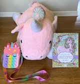 Like New Bundle! 3ft+ Unicorn stuffed animal toy - kids Purse & Coloring Book in Naperville, Illinois