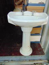 Pedestal Sink with Faucet Handles in Aurora, Illinois