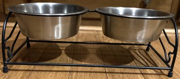Raised Pet Feeder - Wrought Iron base - 2 Stainless Steel Bowls in Joliet, Illinois
