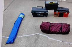 Tent, Beach Umbrella, and Tool Boxes in Plainfield, Illinois
