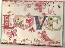 Wall Art - Liesl Long Whimsical Art on Canvas - wood frame Love - 28" x 20" in Bolingbrook, Illinois