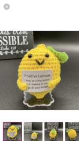 Positive hand knit lemon with positive card and stand in Oswego, Illinois