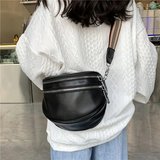 Black Synthetic Leather Crossbody Bag with Adjustable Striped Strap in Chicago, Illinois
