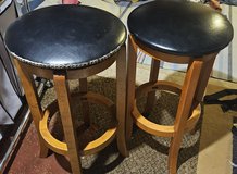 Bar Stools Wooden Swivel Black Leather top in Joliet, Illinois