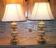 Two beautiful vintage green onyx and polished brass table lamps in Alamogordo, New Mexico