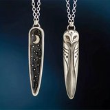Silvery Vintage Owl Moon Pattern Fashion Pendant Necklace in Wheaton, Illinois