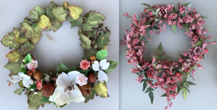 Set of 2 Wreaths for $10 - White Flower & Pink Wreath - EUC* in Wheaton, Illinois