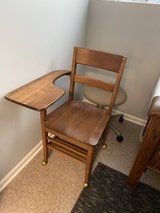 Vintage solid oak school desk chair in Batavia, Illinois