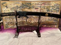 Large Robust Wakizahi Short Sword Edo Period with Family Clan Crest  Gold Makie Accent in Okinawa, Japan