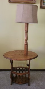 Antique Style Oak Magazine Rack End Table with Light in Bartlett, Illinois