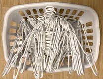Sterilite white Laundry Basket & 70 white tube Hangers - *EUC* in Orland Park, Illinois