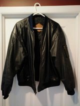 Mens Lrg Black Leather bomber jacket in Wheaton, Illinois