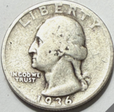 1936 Washington Quarter (90% Silver) in Grafenwoehr, GE