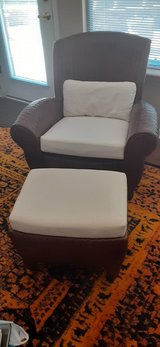 Chair; Rattan w/cushion, lower lumbar support and footstool in Warner Robins, Georgia