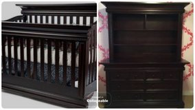 Munire “Majestic” Espresso 6-drawer dresser with hutch and convertible crib/full bed in Chicago, Illinois