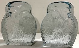 Vintage MCM Blenko Art Glass thick clear Glass Owl Figurine Bookends in New Lenox, Illinois