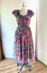 Vintage Floral Print Tulle Dress, on or off shoulder, Holidays, wedding, party, vintage love in Chicago, Illinois
