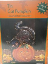 Halloween tin art pumpkin and cat in Alamogordo, New Mexico