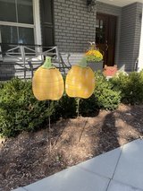 A Pair (2) Halloween / Pumpkin Metal Yard Decorations, Pumpkin Shapes in Chicago, Illinois