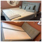 Queen size boxspring Bed with New mattress topper in Stuttgart, GE