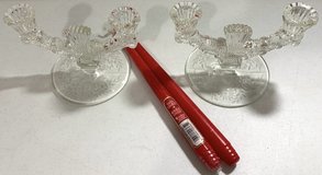 Set of 2 Glass dual Taper Candle Holders & 2 Taper Candles in Clarksville, Tennessee