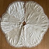 Christmas Tree Skirt - 54" gold pattern satin with fringe - *EUC* in Orland Park, Illinois