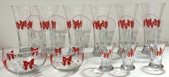 11pc Red Bow Barware Set - Beer - double Shot Glasses & Peanut snack Bowls - *EUC* in Orland Park, Illinois