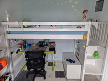 Hard wood loft bed, US size frame + mattress in Stuttgart, GE