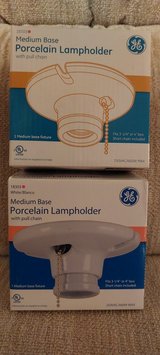 TWO GE Porcelain Lamp Sockets, Medium Base, Pull Chain, White – 18303 - NEW in Batavia, Illinois