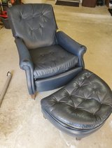 Blue Blue real Leather back reclining chair with matching ottoman.  Very good quality, designed ... in Conroe, Texas