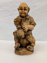 Antique German Hand Carved Wooden Statue of Monk/Friar Drinking Wine in Alamogordo, New Mexico