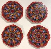 Vintage Wall Art - Set of 4 Iznik Turkish hand painted Ceramic 7" hanging Plates in Westmont, Illinois